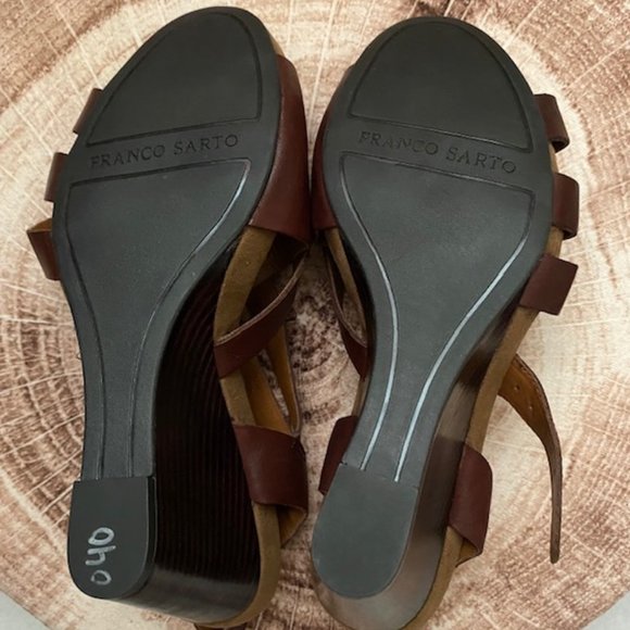 Franco Sarto Brown Leather Wedge Sandal sz 8 Med. - Picture 2 of 4